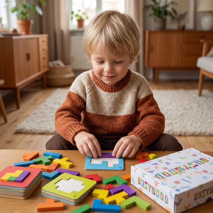 Familjespel: Träpussel för Formmatchning