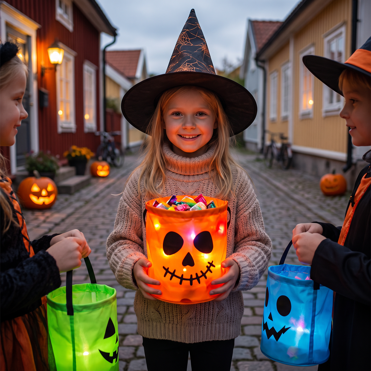 LED-halloweenkorg för godis – återanvändbar lysande väska för bus eller godis