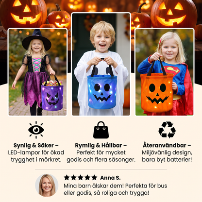 LED-halloweenkorg för godis – återanvändbar lysande väska för bus eller godis