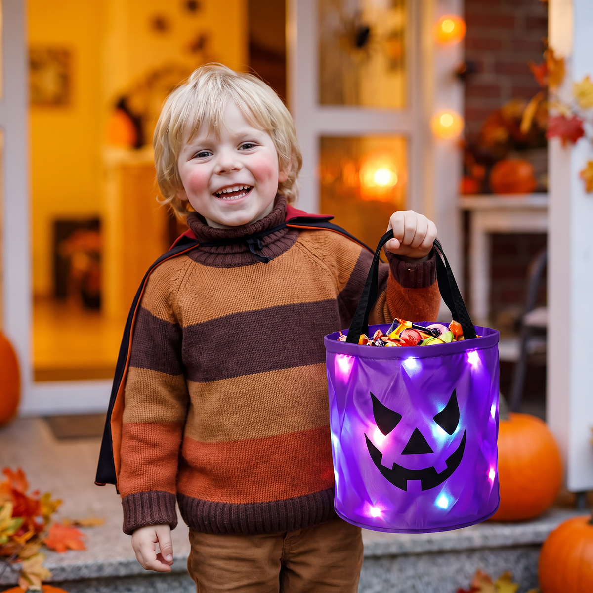 LED-halloweenkorg för godis – återanvändbar lysande väska för bus eller godis