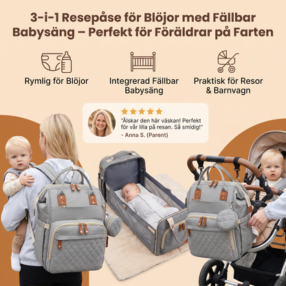 3-i-1 Resepåse för Blöjor med Fällbar Babysäng – Perfekt för Föräldrar på Farten