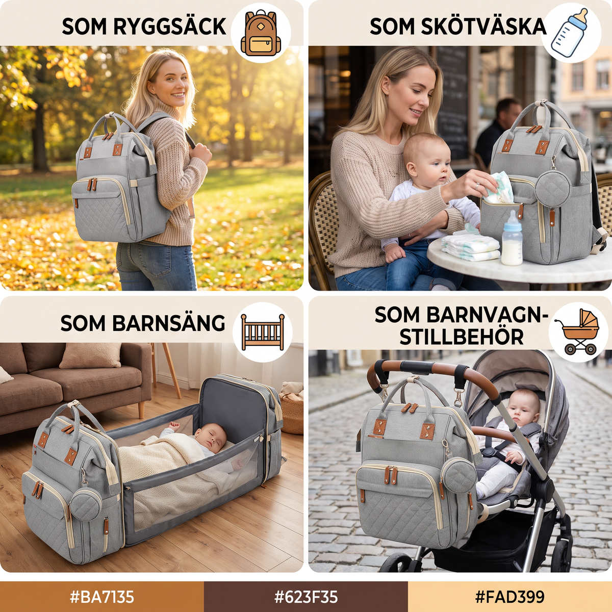3-i-1 Resepåse för Blöjor med Fällbar Babysäng – Perfekt för Föräldrar på Farten