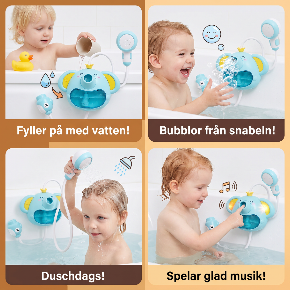 Musikalisk Badleksak i Form av en Elefant med Bubblor och Duschhuvud