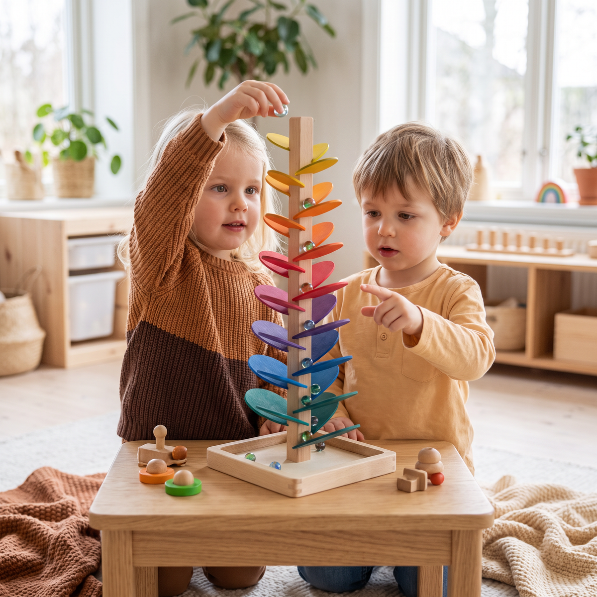 Montessori Regnbåge Marmortorn I Trä