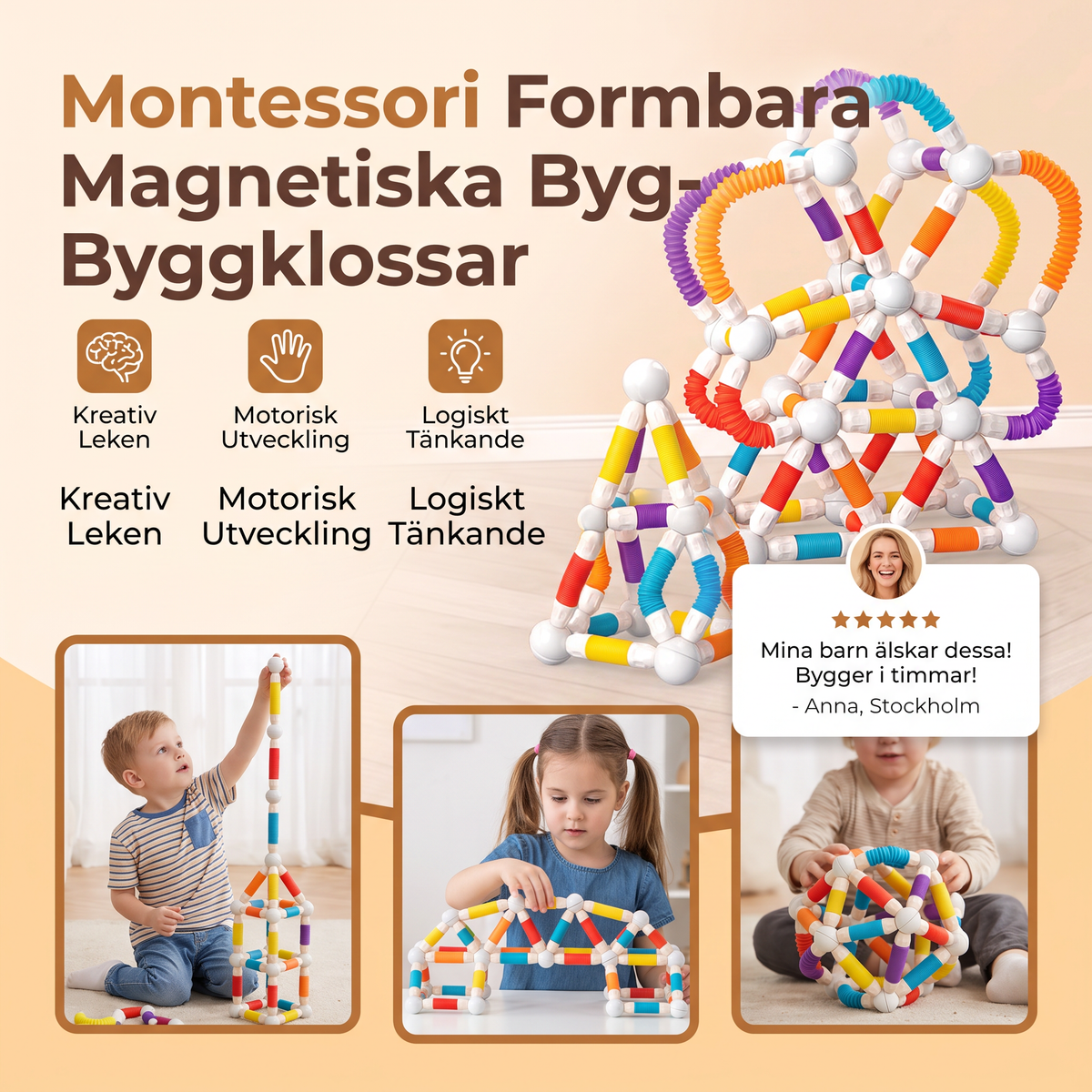Montessori Formbara Magnetiska Byggklossar