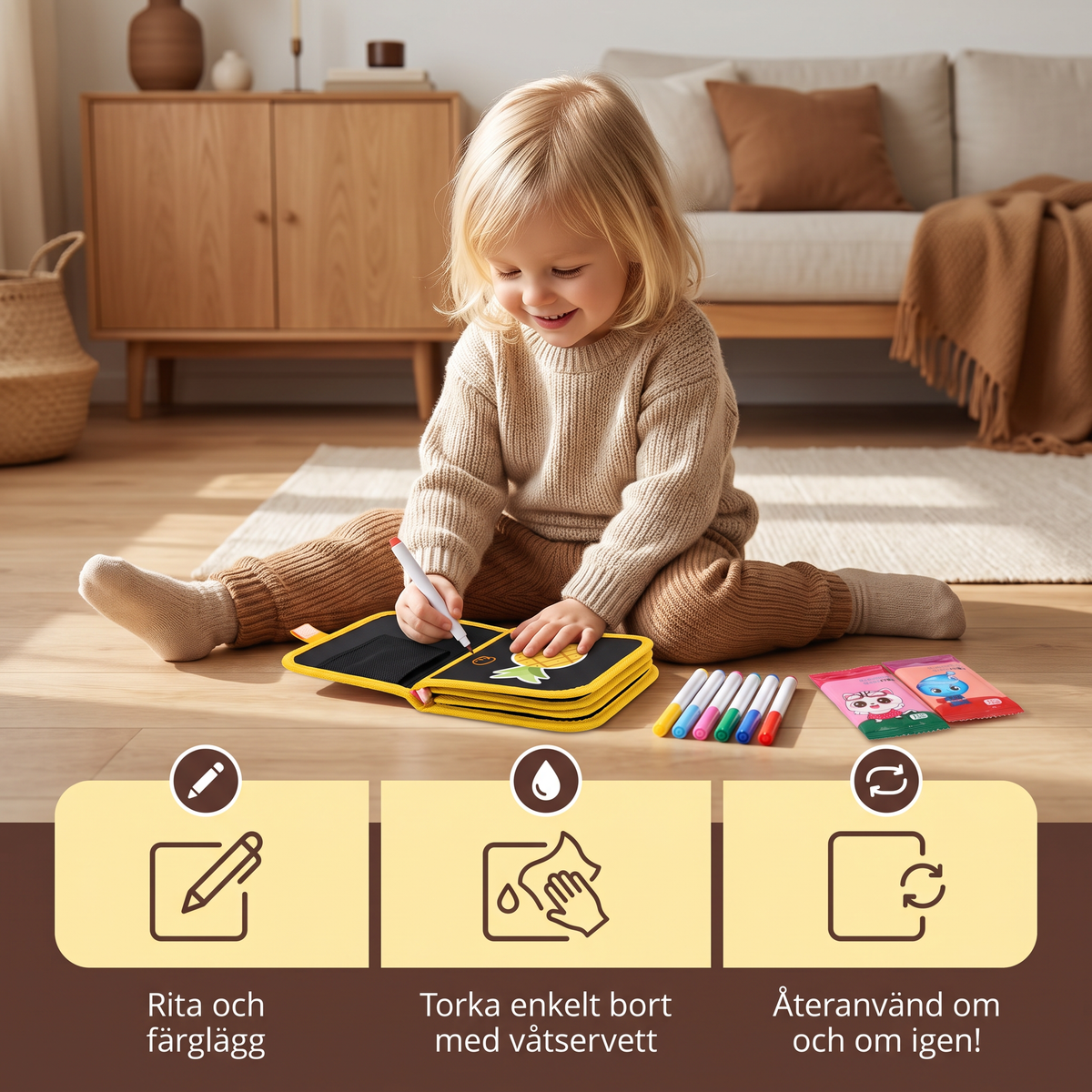 Bärbar Återanvändbar Målarbok för Barn