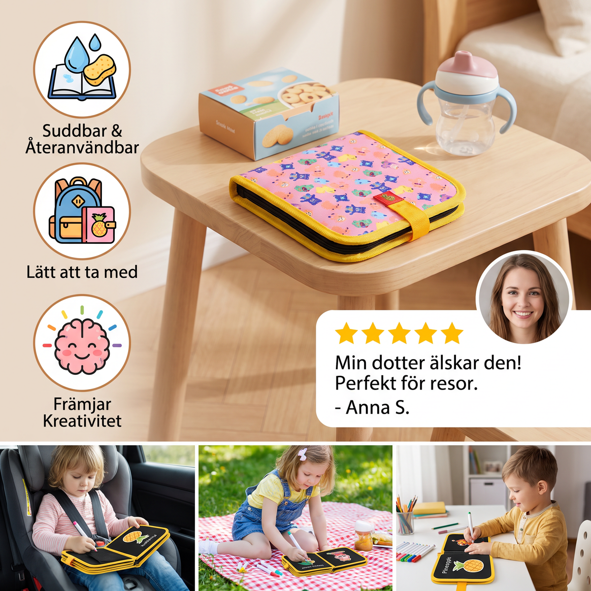 Bärbar Återanvändbar Målarbok för Barn