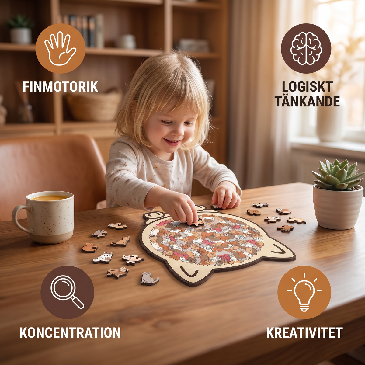 Träpussel Med Kattmotiv