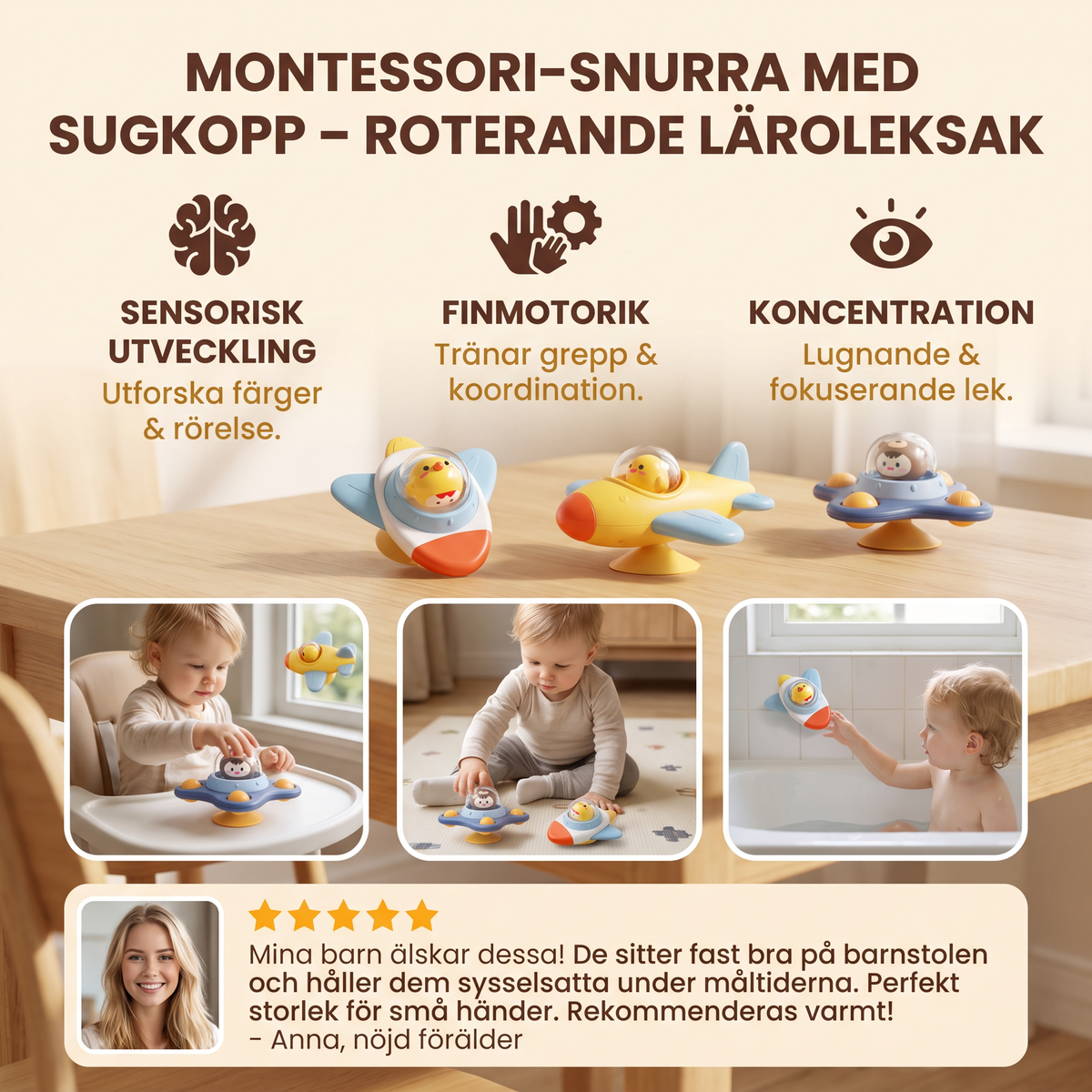 Montessori-Snurra med Sugkopp – Roterande Läroleksak