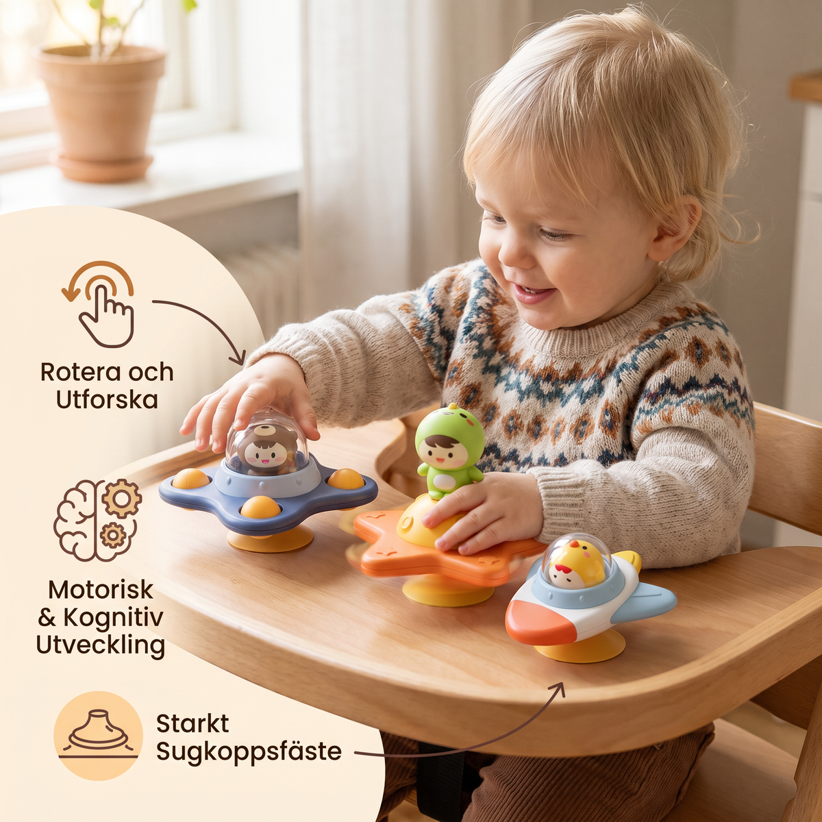 Montessori-Snurra med Sugkopp – Roterande Läroleksak