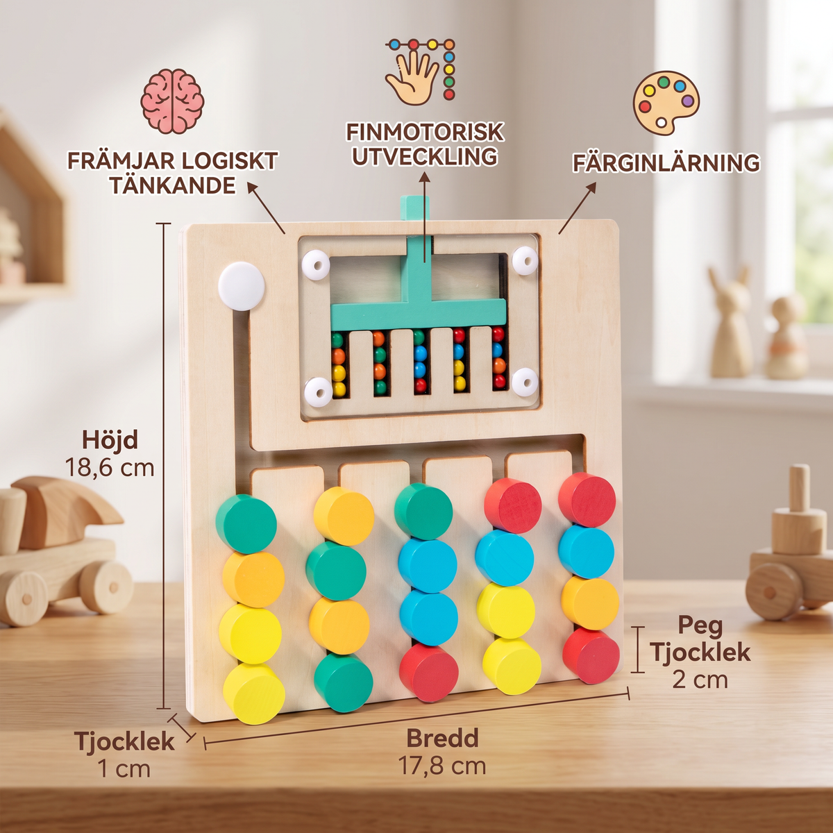 Fyrfärgs logiksorteringsspel i trä – Montessori lär- och tankespel för barn