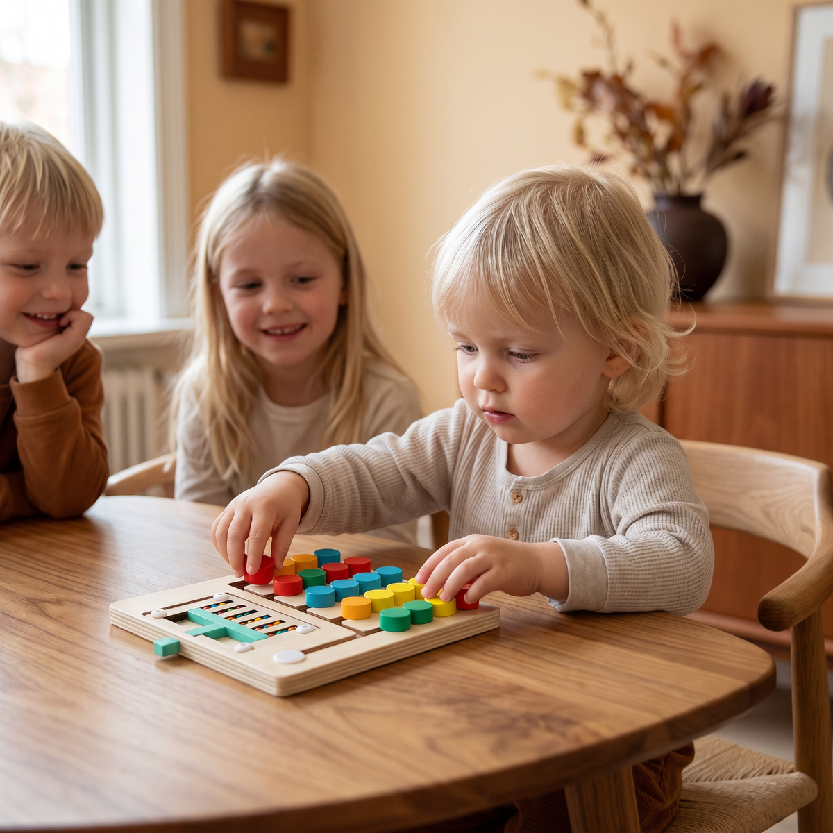 Fyrfärgs logiksorteringsspel i trä – Montessori lär- och tankespel för barn