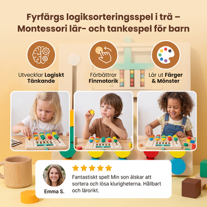 Fyrfärgs logiksorteringsspel i trä – Montessori lär- och tankespel för barn