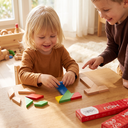 Trä-tangrampussel – Montessori geometriskt lärspel för barn