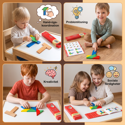 Trä-tangrampussel – Montessori geometriskt lärspel för barn