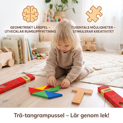 Trä-tangrampussel – Montessori geometriskt lärspel för barn