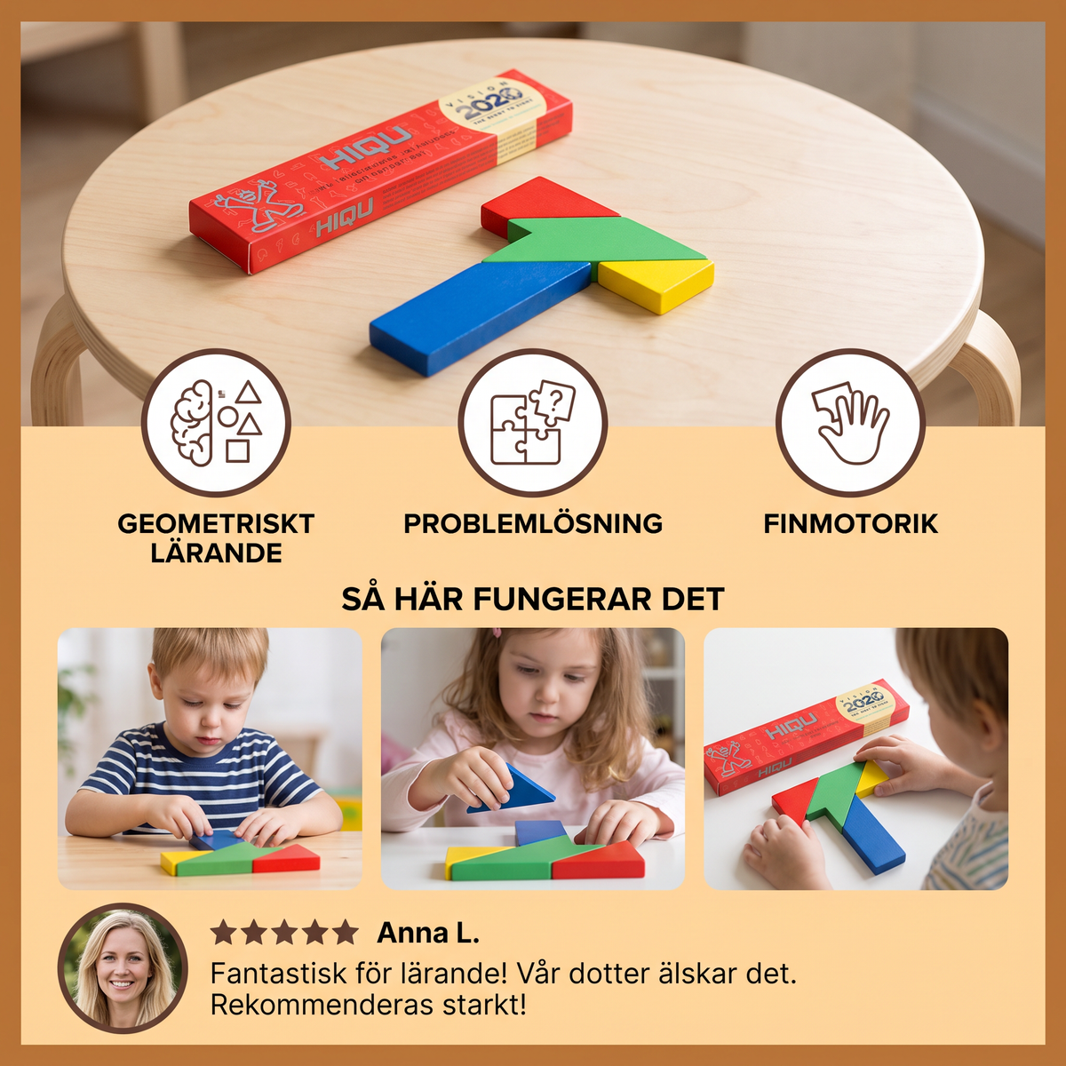 Trä-tangrampussel – Montessori geometriskt lärspel för barn