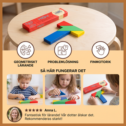 Trä-tangrampussel – Montessori geometriskt lärspel för barn