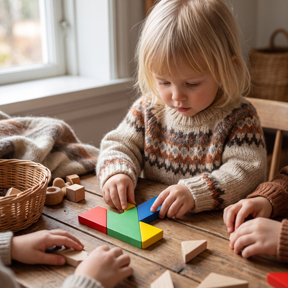 Trä-tangrampussel – Montessori geometriskt lärspel för barn