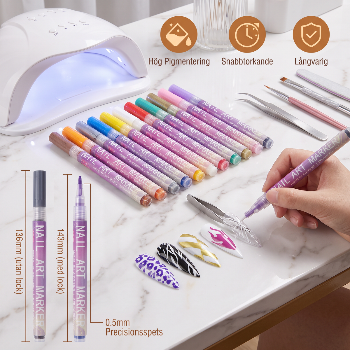 Nail Art-marker set med precisionstipp – akrylpennor för fina nageldesigner