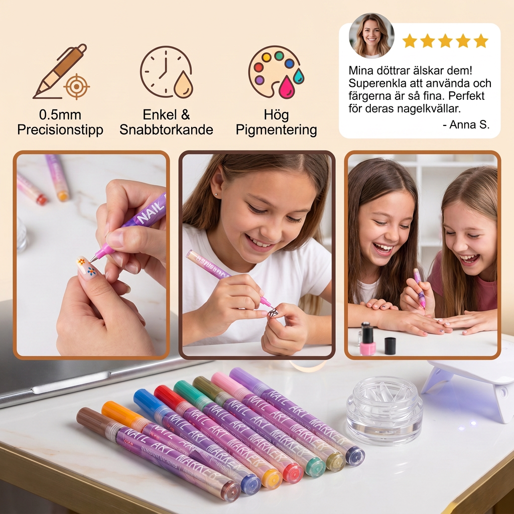 Nail Art-marker set med precisionstipp – akrylpennor för fina nageldesigner