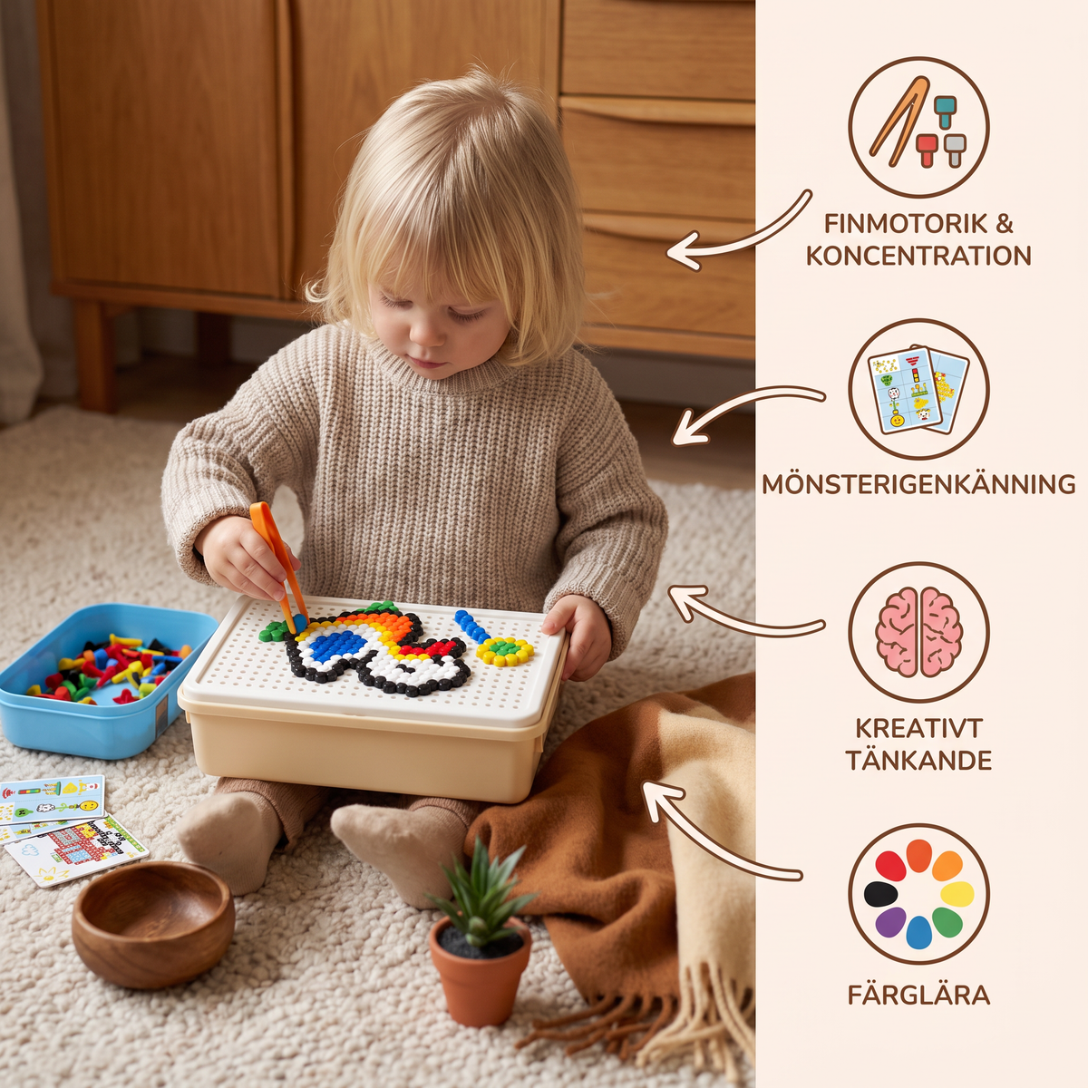 Montessori Mosaiktavla med Pluggar för Lek och Lärande
