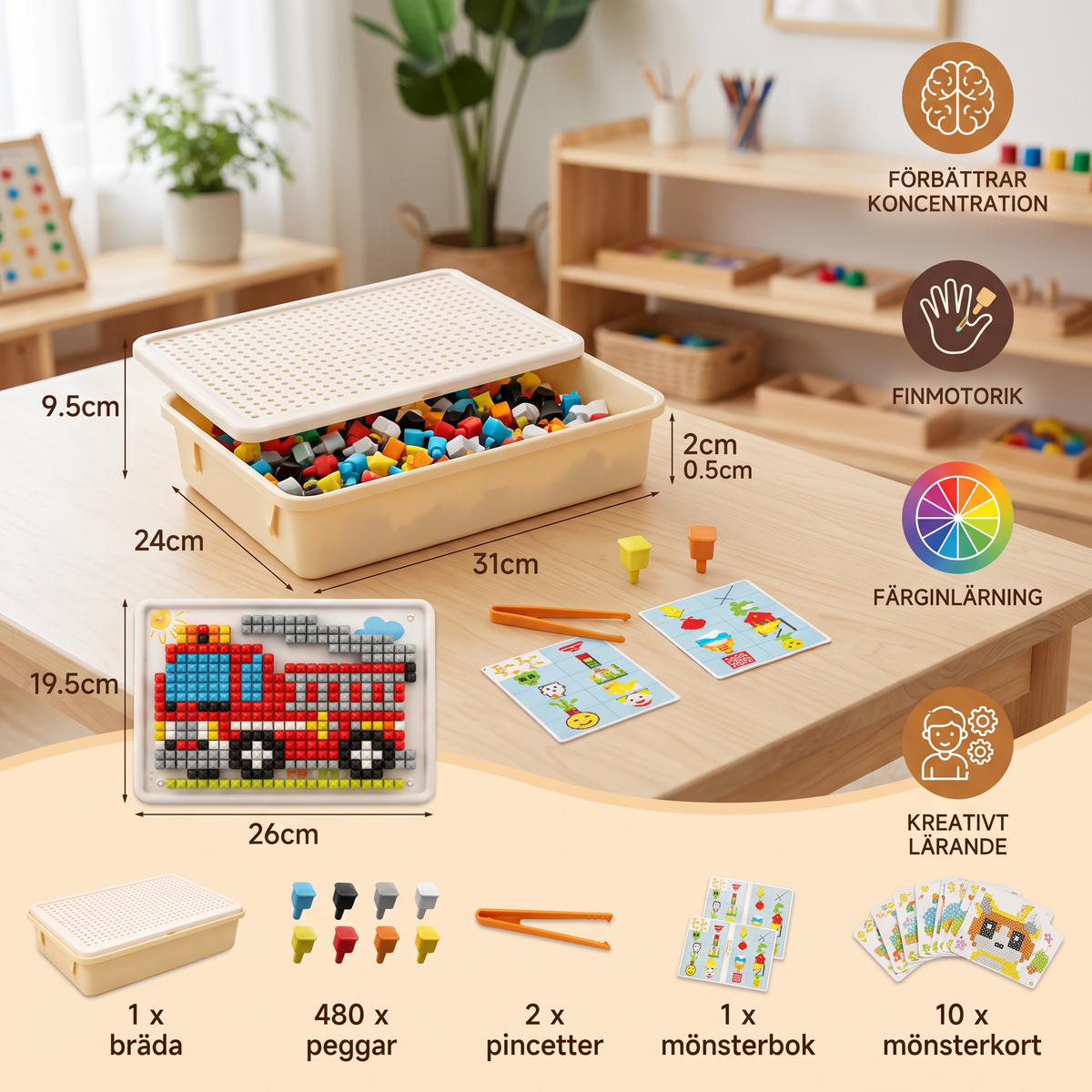 Montessori Mosaiktavla med Pluggar för Lek och Lärande