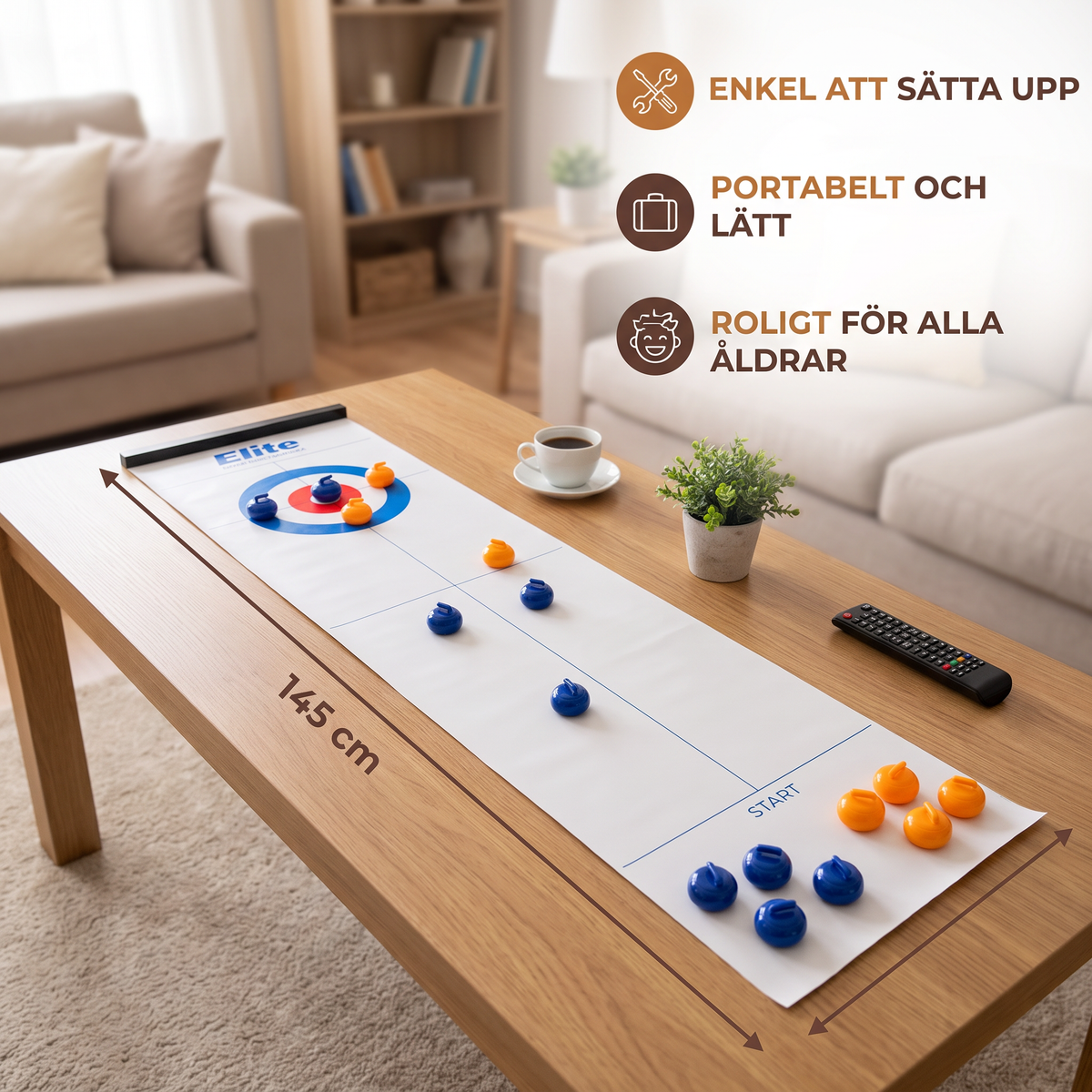 Bärbart bordscurlingspel – tävlingsset för 2 spelare