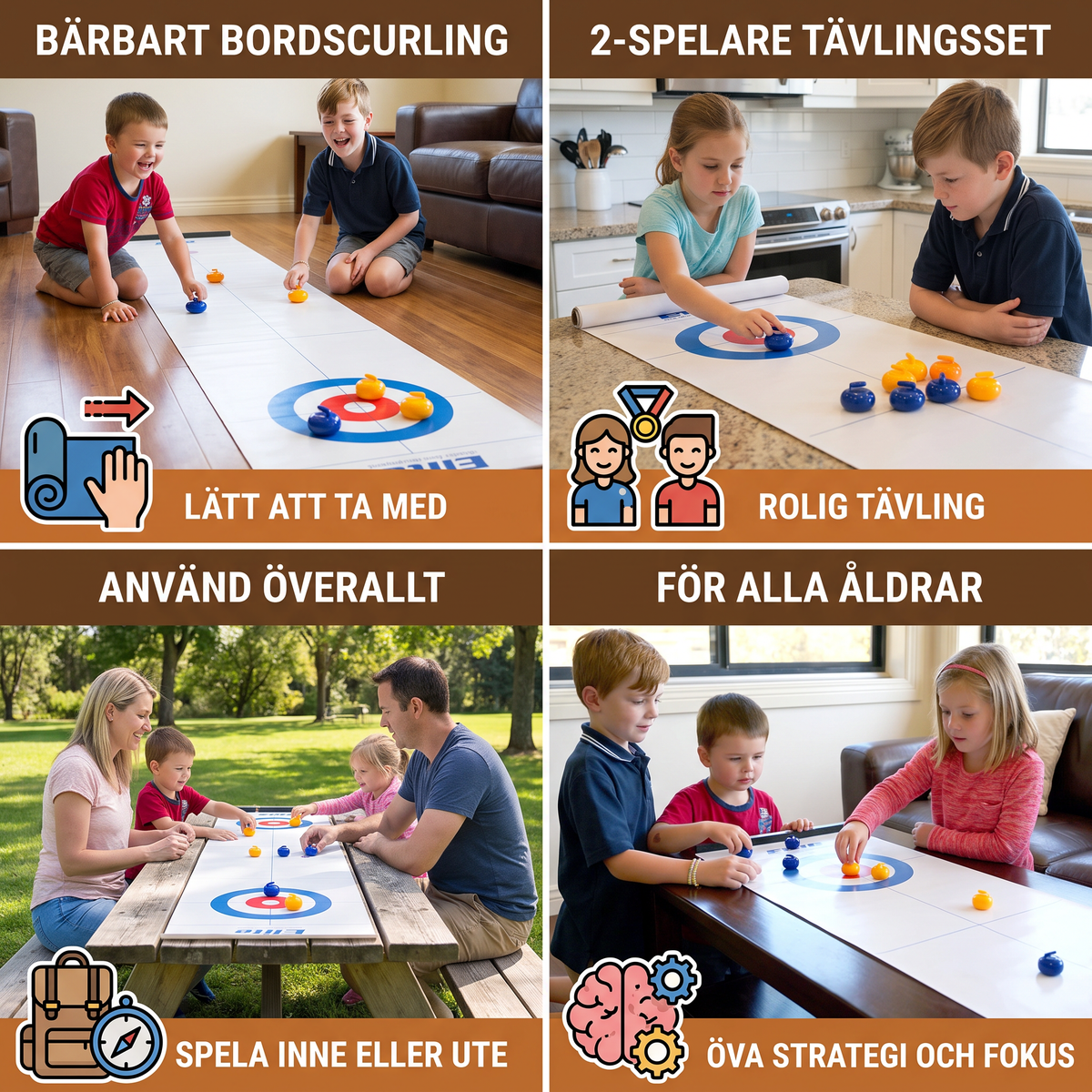 Bärbart bordscurlingspel – tävlingsset för 2 spelare