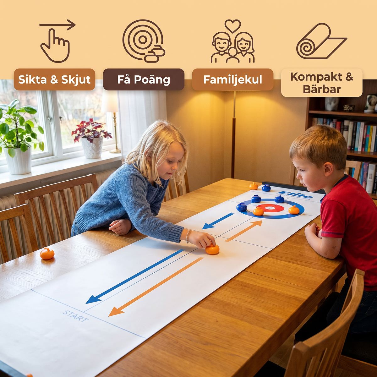 Bärbart bordscurlingspel – tävlingsset för 2 spelare