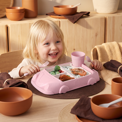 Barnens Bento Lunchbox i Bilform – Rolig Matbricka med Fack och Kopp