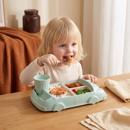 Barnens Bento Lunchbox i Bilform – Rolig Matbricka med Fack och Kopp