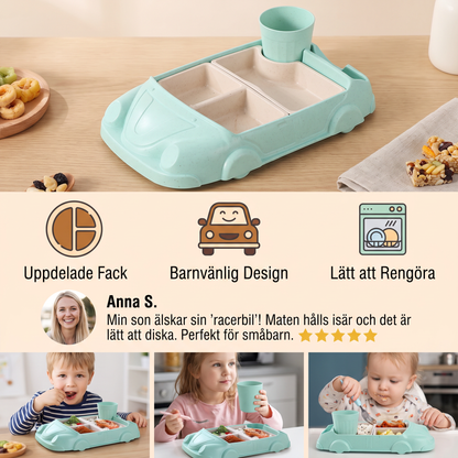 Barnens Bento Lunchbox i Bilform – Rolig Matbricka med Fack och Kopp
