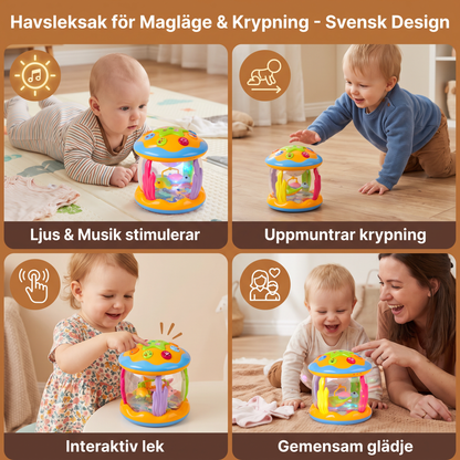 Havsleksak med Ljus och Musik för Bebisar – Roterande Sensorikleksak för Krypning och Magläge