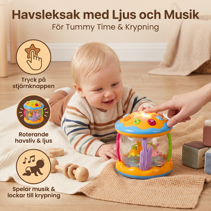 Havsleksak med Ljus och Musik för Bebisar – Roterande Sensorikleksak för Krypning och Magläge