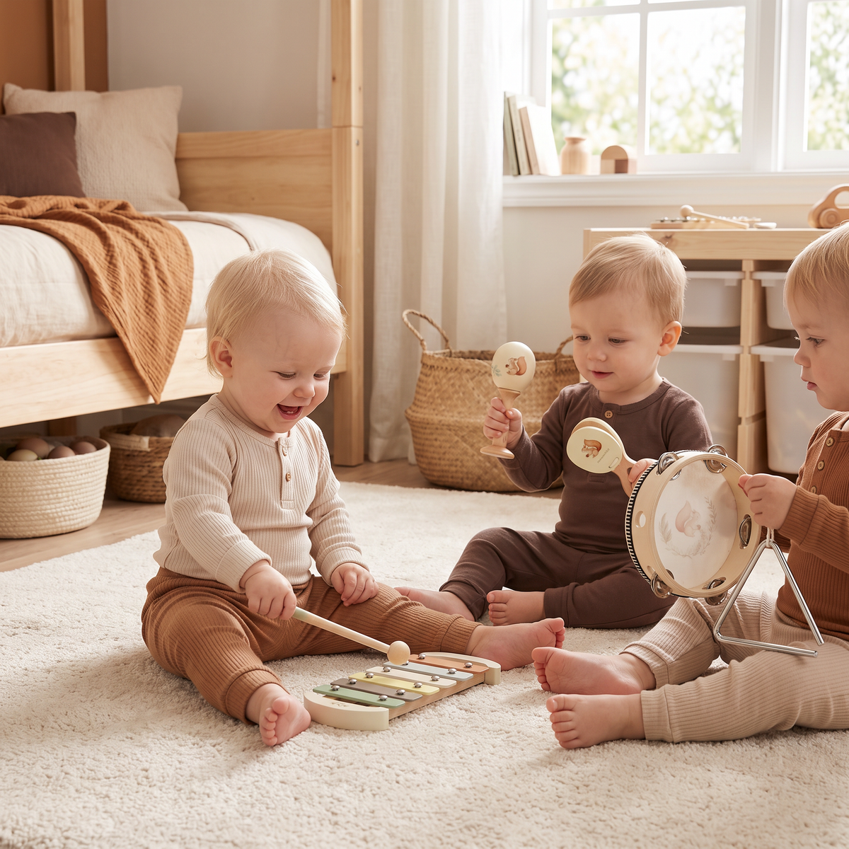 Montessori Trä-Musikinstrument Set för Bebisar – Sensorisk och Musikaliskt Lärande Lek