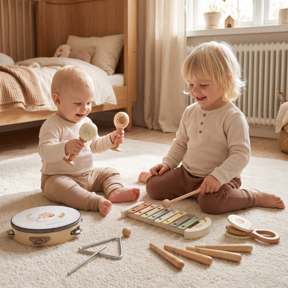 Montessori Trä-Musikinstrument Set för Bebisar – Sensorisk och Musikaliskt Lärande Lek