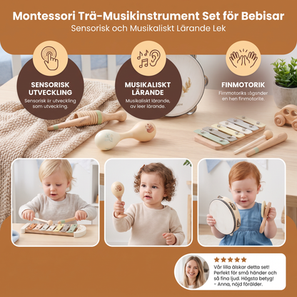 Montessori Trä-Musikinstrument Set för Bebisar – Sensorisk och Musikaliskt Lärande Lek