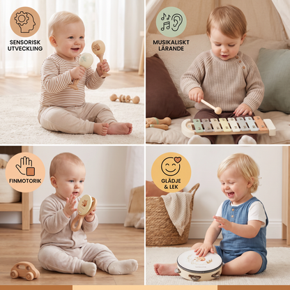 Montessori Trä-Musikinstrument Set för Bebisar – Sensorisk och Musikaliskt Lärande Lek