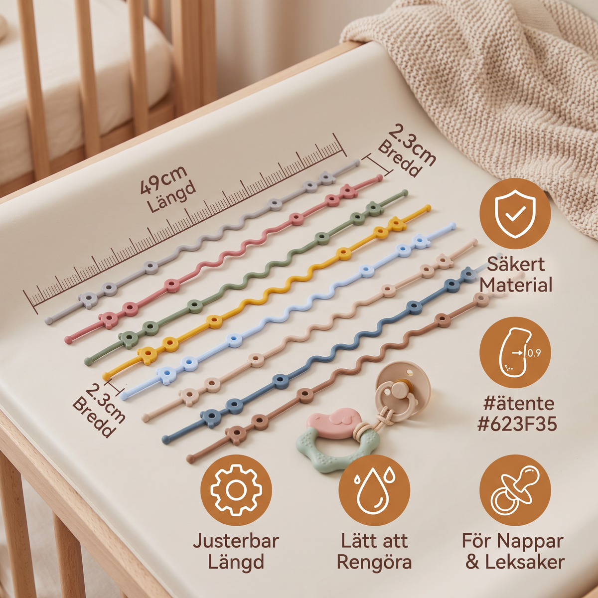 Silikon Babyklämma med Anti-Förlust Skydd – för Smockor & Leksaker (5 Stycken)