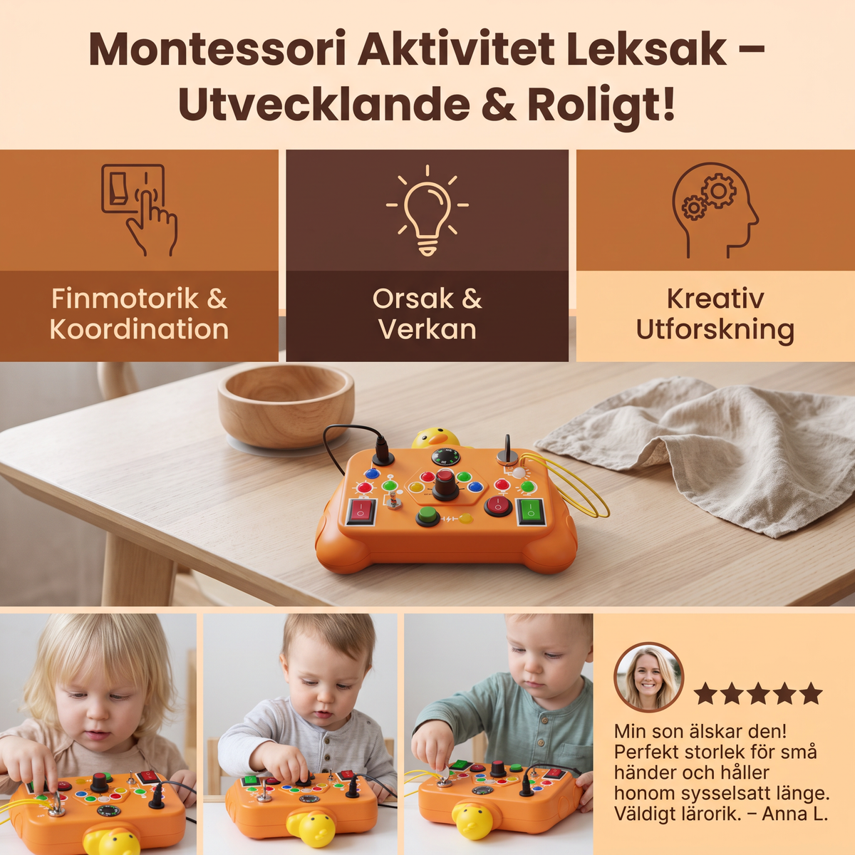 Montessori Aktivitet Lektoy för Barn – Educativt Spel för Att Stödja Motoriska Färdigheter, Förståelse och Kreativitet