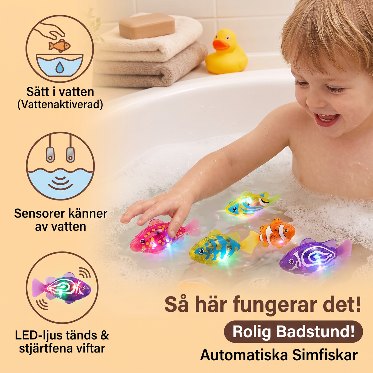 LED Pooledjur med Simmande Fiskar – Automatiskt Vattenaktiverade Ljusfiskar