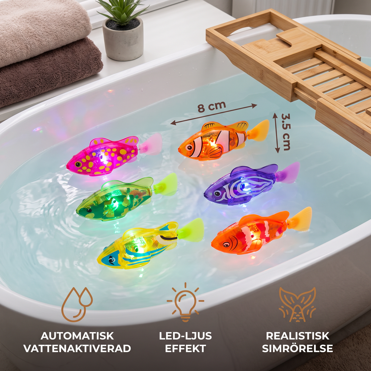 LED Pooledjur med Simmande Fiskar – Automatiskt Vattenaktiverade Ljusfiskar