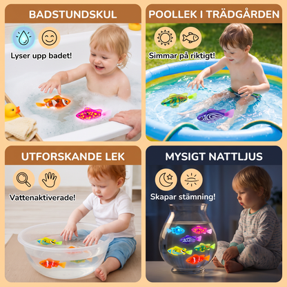 LED Pooledjur med Simmande Fiskar – Automatiskt Vattenaktiverade Ljusfiskar