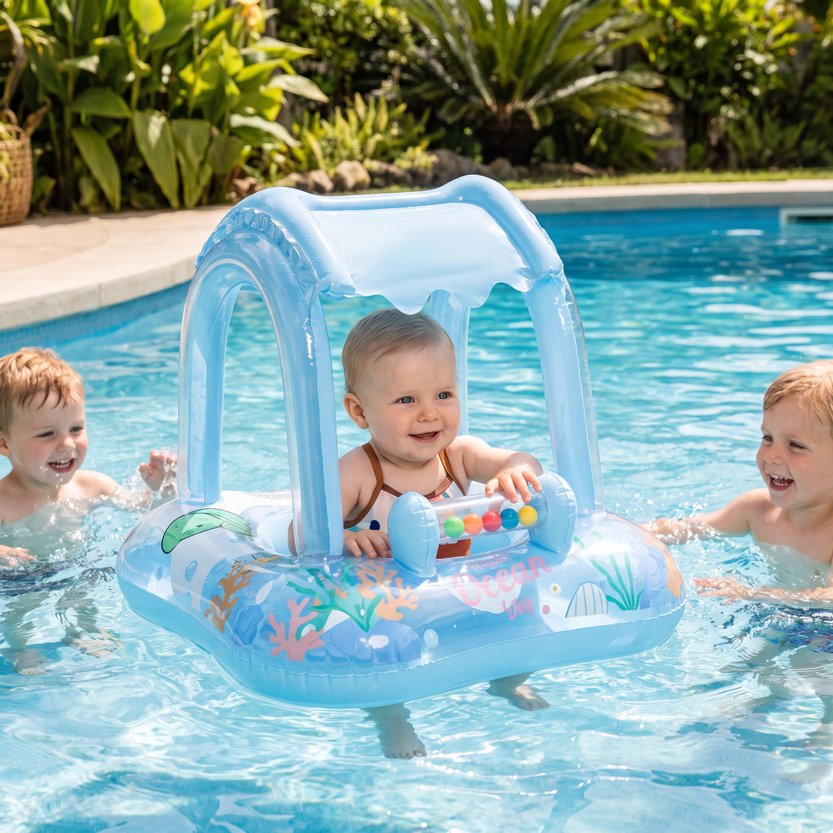 Inbjudande Baby Pool Float med Tak och Oceanprint