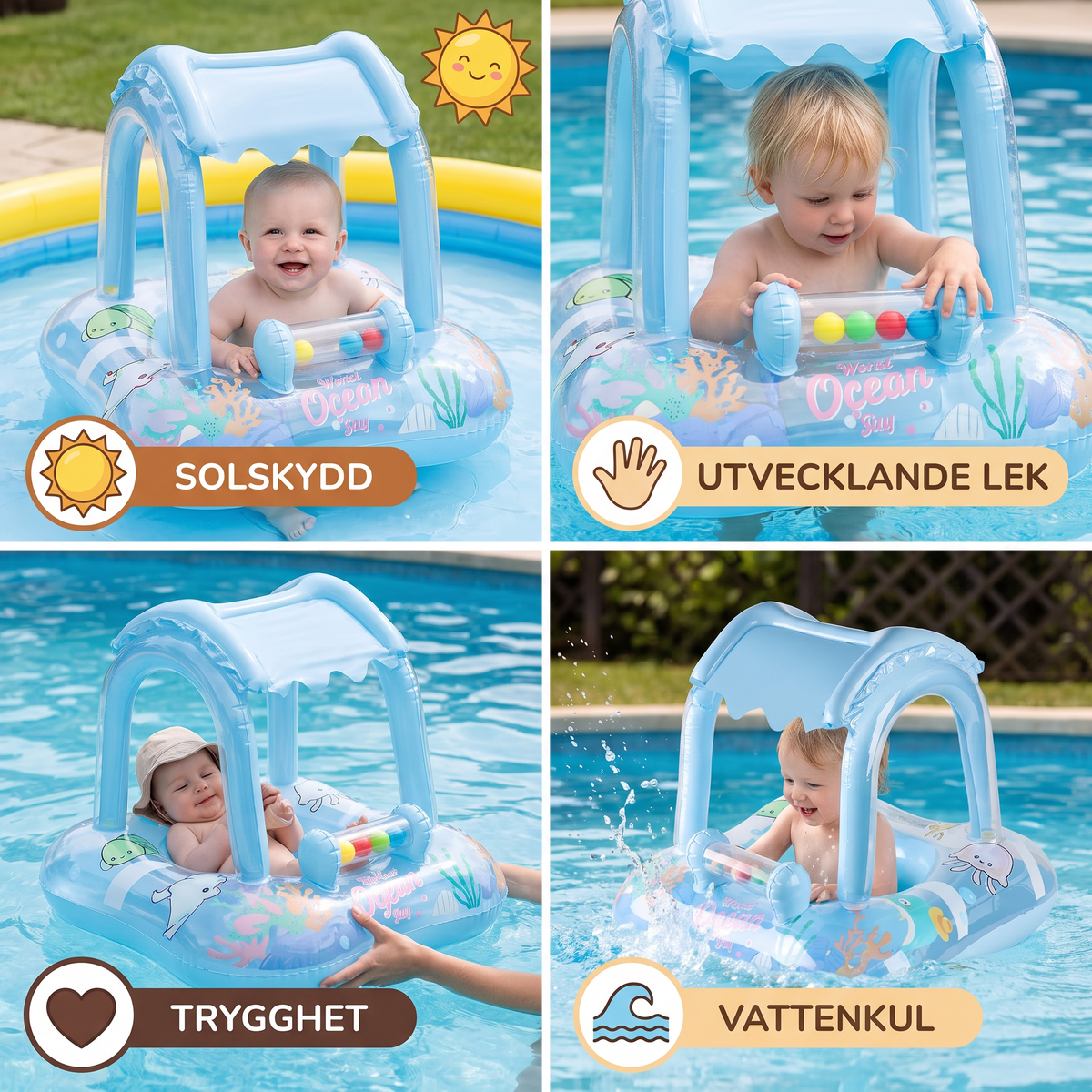 Inbjudande Baby Pool Float med Tak och Oceanprint