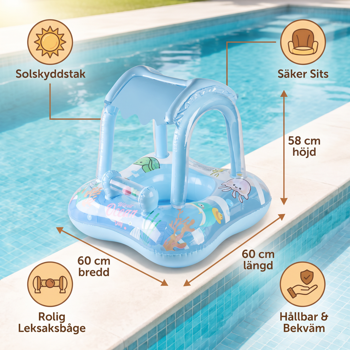 Inbjudande Baby Pool Float med Tak och Oceanprint
