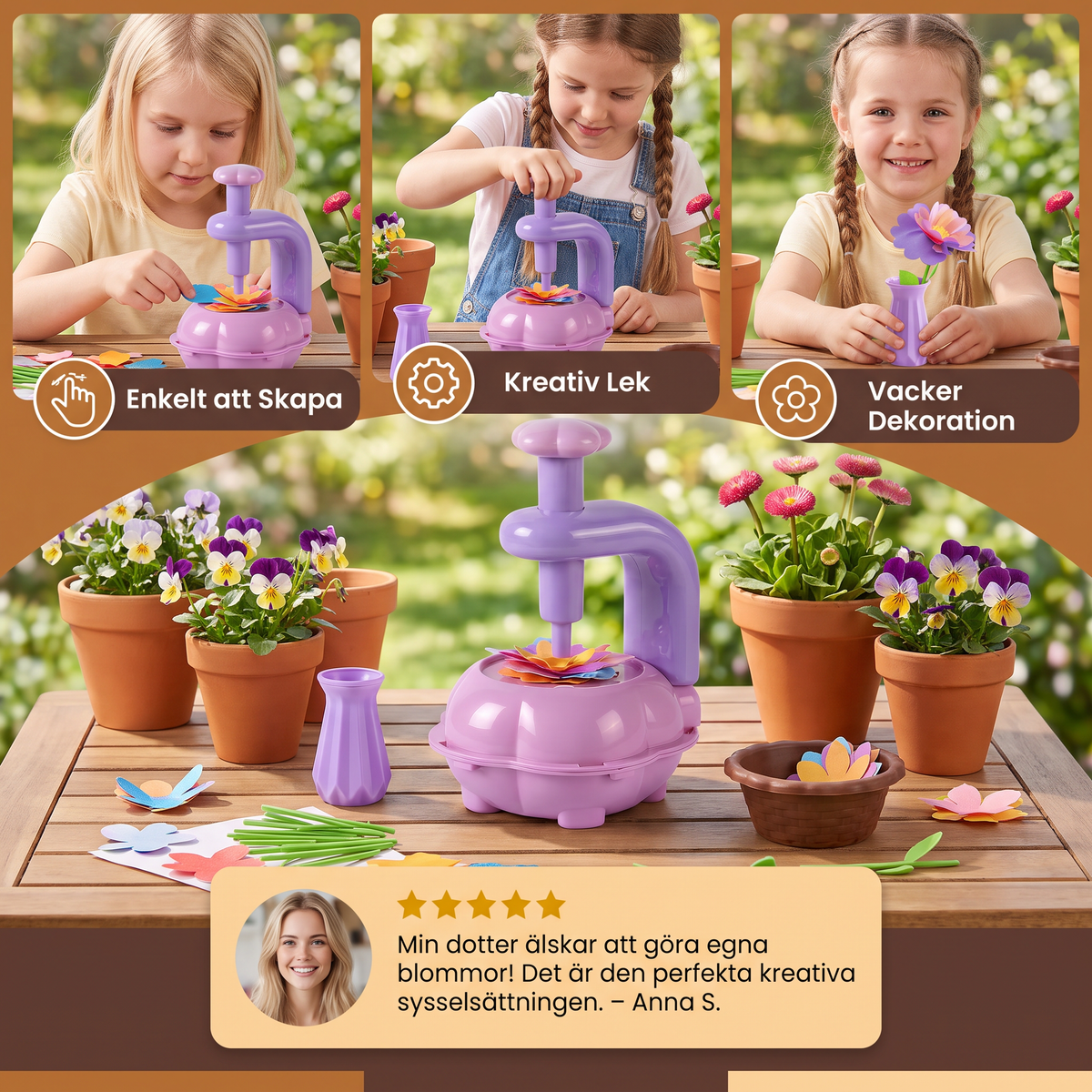 Barn Blomsterbukett Bastelset med Pressmaskin – DIY Kreativset för Flickor