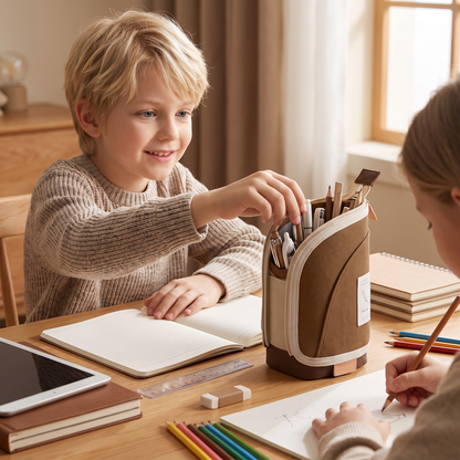 2-i-1 Pop-Up Pennfodral med Pennhållare – Platsbesparande Skrivbord Organizer