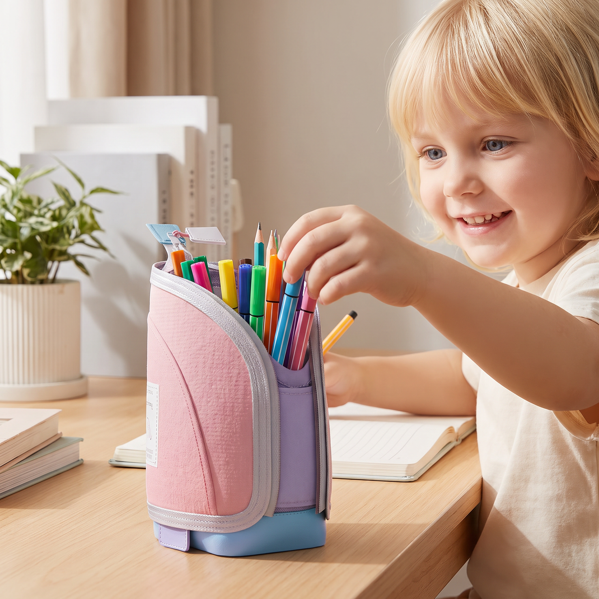 2-i-1 Pop-Up Pennfodral med Pennhållare – Platsbesparande Skrivbord Organizer
